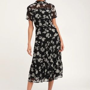 Lulus Floral Dressed Up Black Floral Print Midi Dress